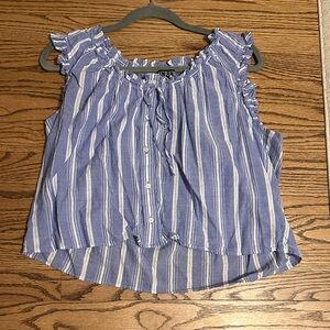 J. Crew Blue and White Striped Ruffle Top